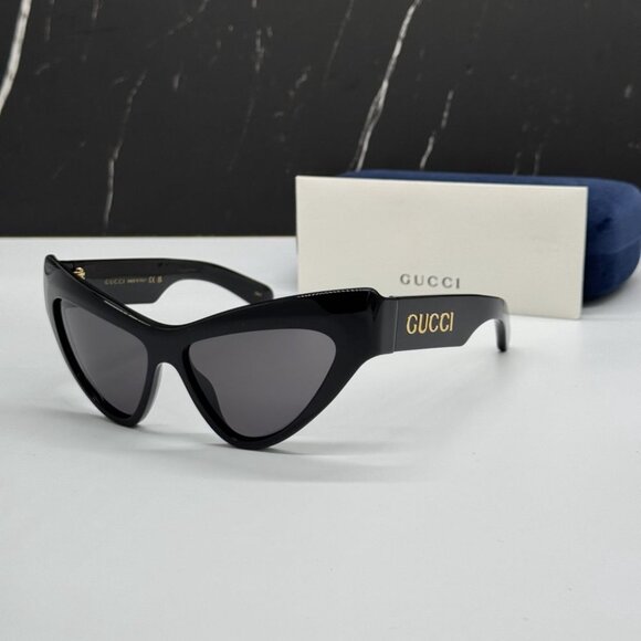 NEW GG1294S 001 GUCCI SUNGLASSES SHINY BLACK GREY CAR EYE WOMEN EYEWEAR GUCCI - Picture 1 of 12